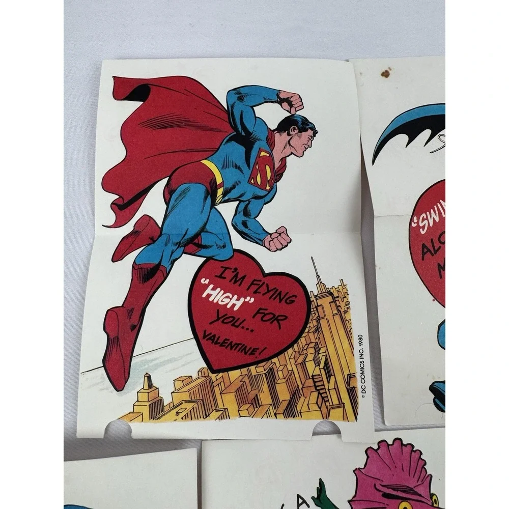 VTG 80's DC Comics Valentine's Day Cards (5) AQUAMAN Batman Superman‎ Unused